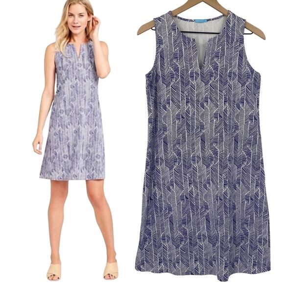 J Mclaughlin Ellison Mini Dress Catalina Cloth Jersey Knit Printed White Blue S - Picture 1 of 7